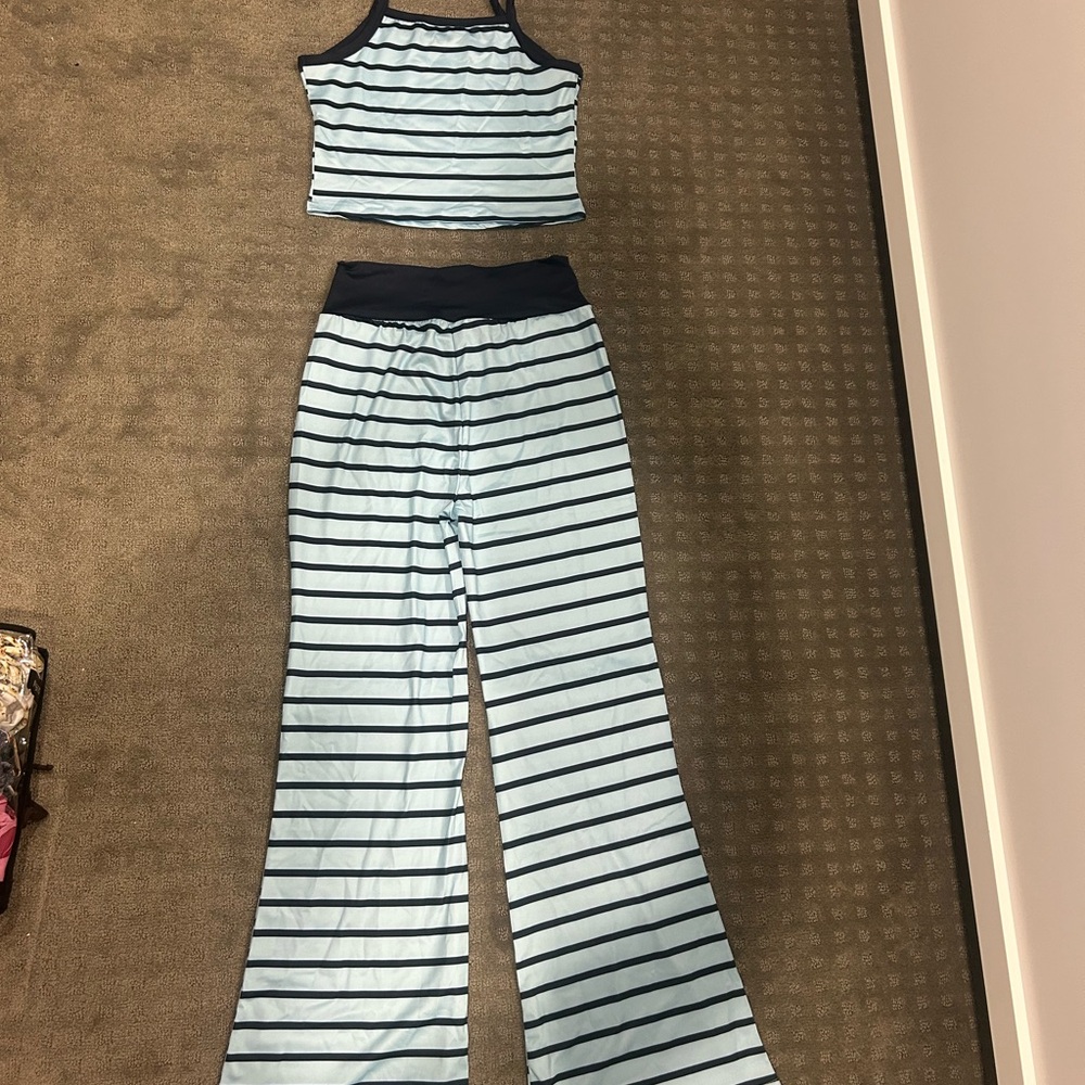 Striped Blue and Black Two-Piece Set